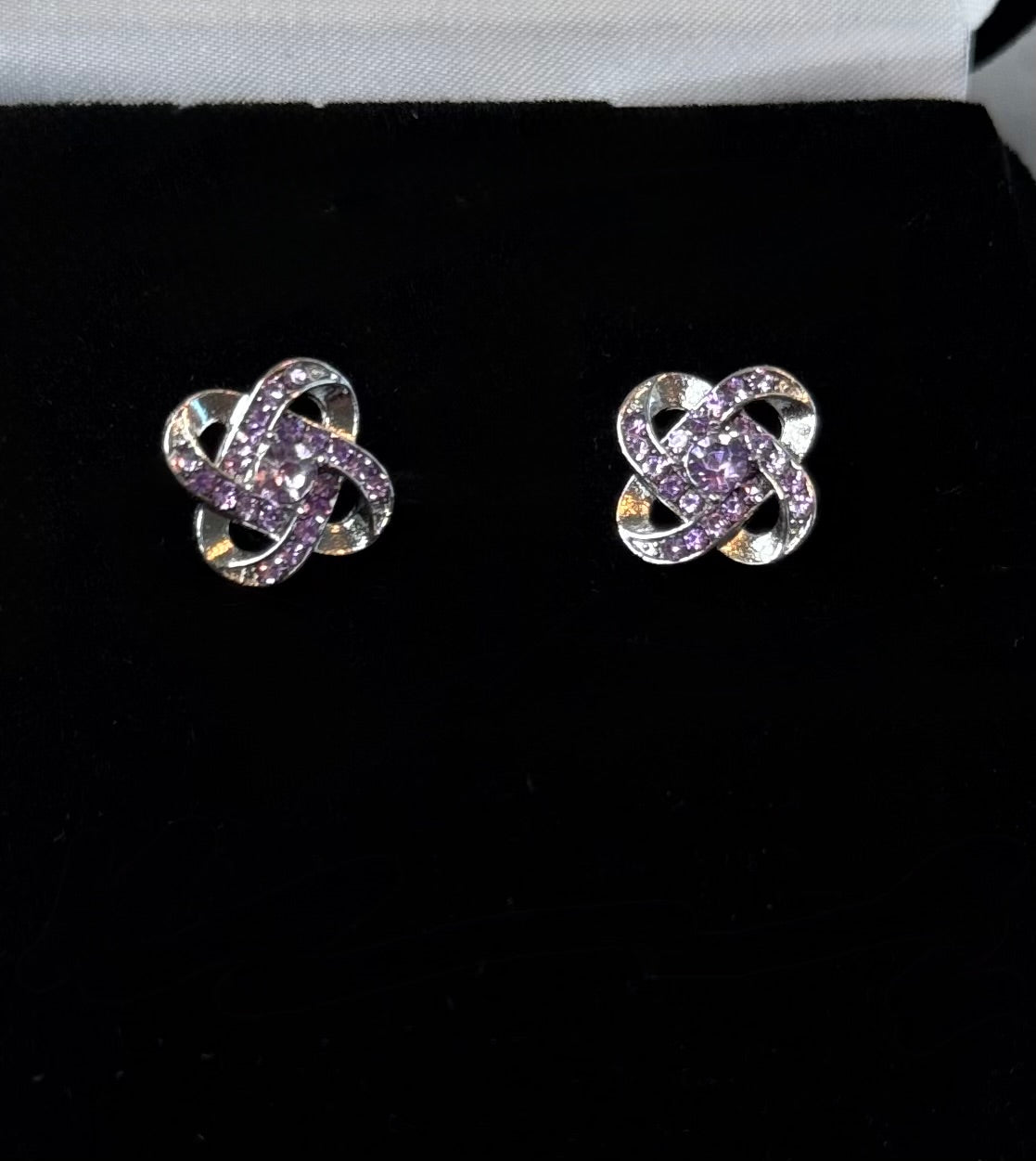 Sterling Silver Purple CZ Inlay Stud Earrings - Women