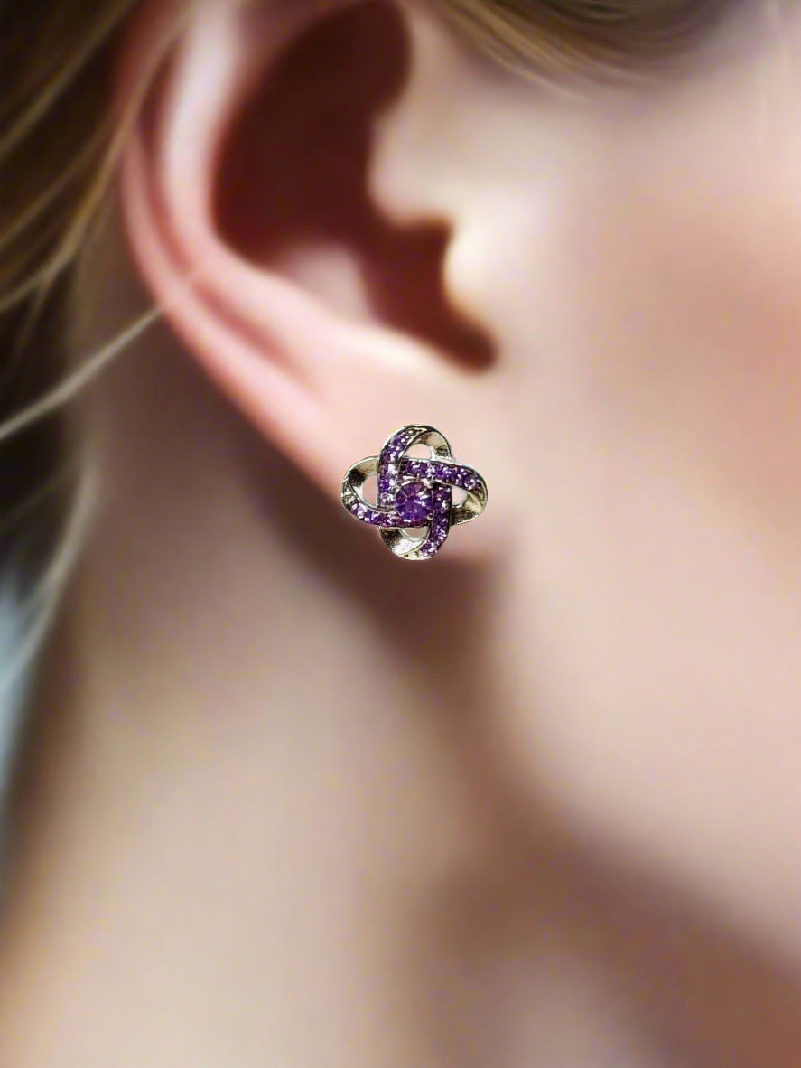 Sterling Silver Purple CZ Inlay Stud Earrings - Women