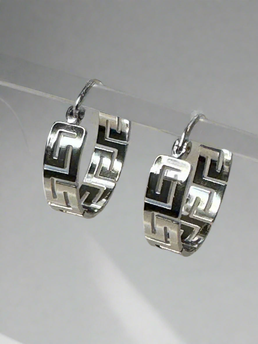 Silver Stainless Steel Designer Hoop Earrings