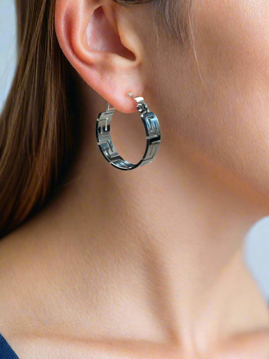 Silver Stainless Steel Designer Hoop Earrings