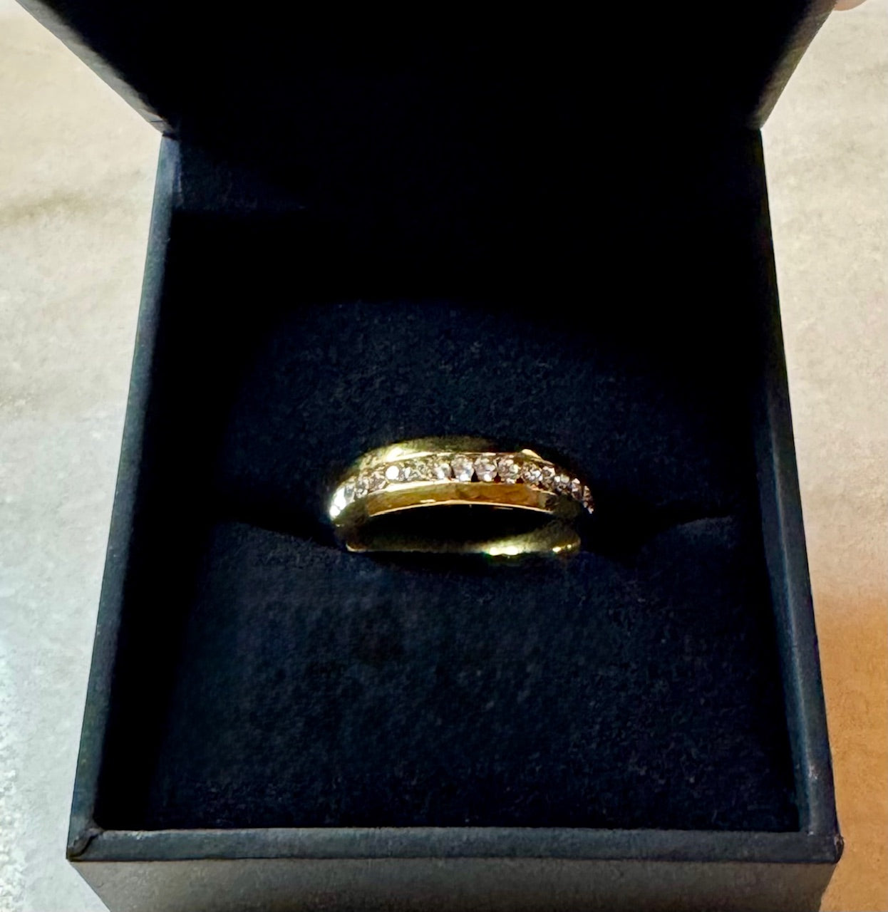 Golden Titanium Band Ring with CZ Inlay 5mm Size10