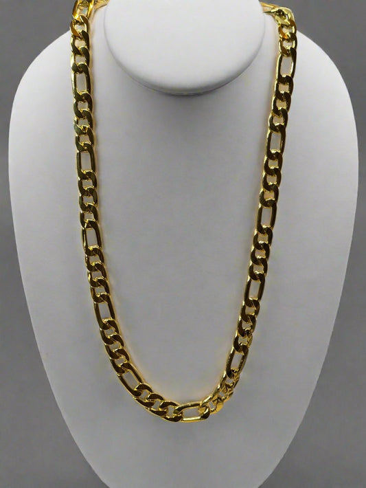 20" 12mm 18k Gold Over Silver Figaro Necklace-Unisex