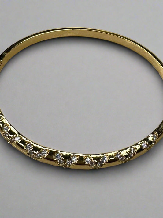 18k Gold CZ Diamond Inlay Bangle Bracelet