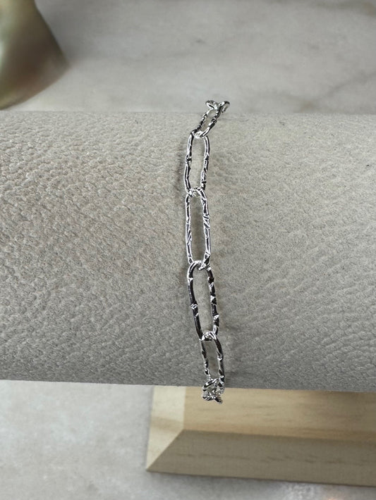 925 Sterling Silver Paperclip Diamond-cut Chain Bracelet