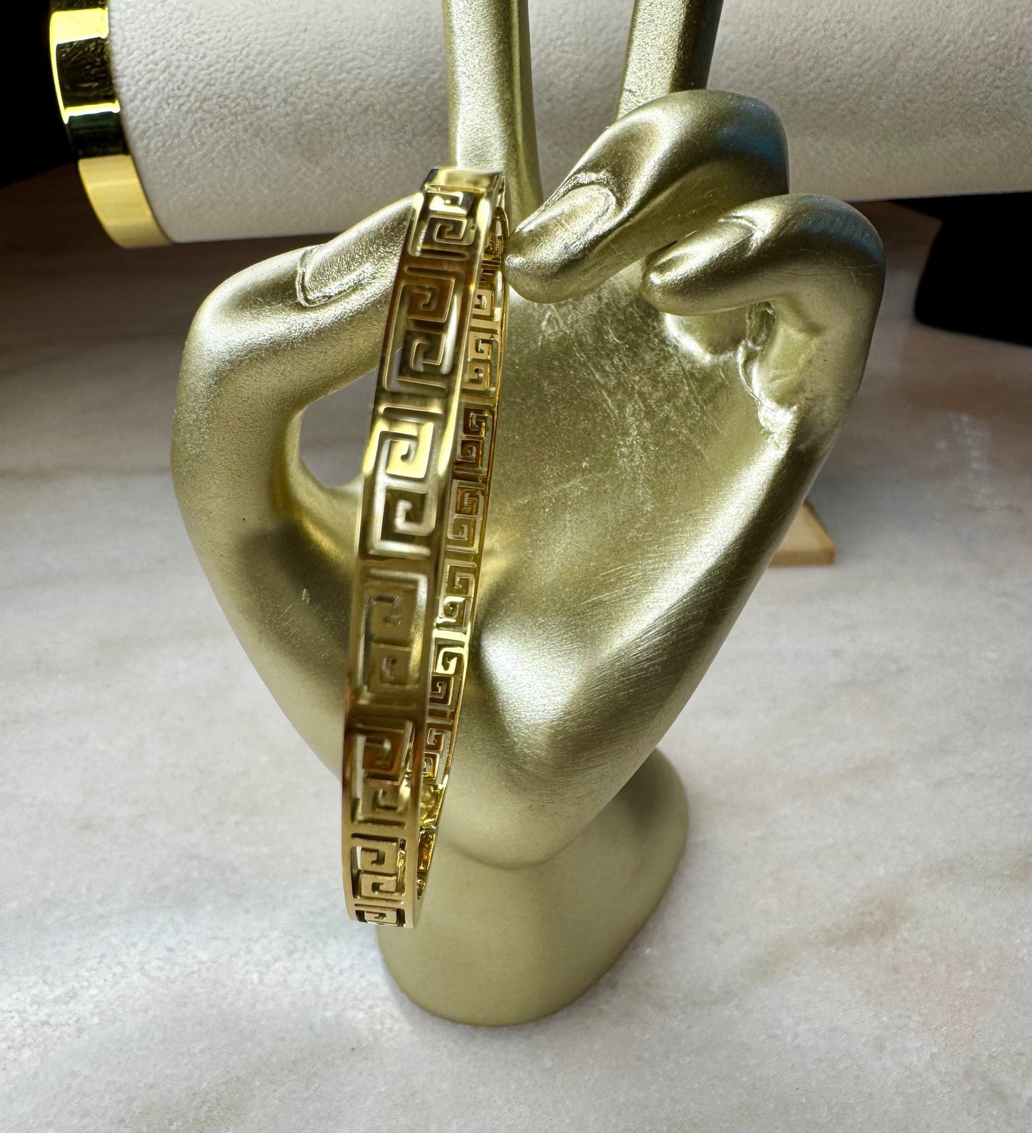 Golden Glow: Stainless Steel Greek Key Bangle