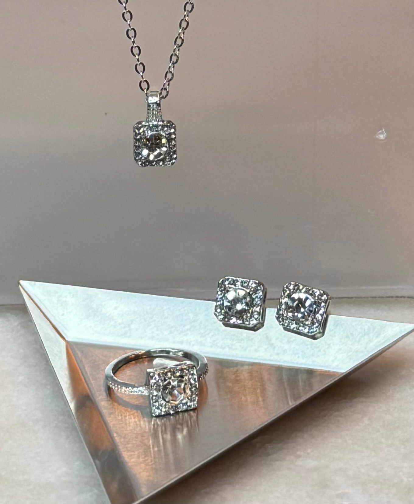 Cubic Zirconia Necklace, Stud Earrings, & Ring Fashion  Set E005