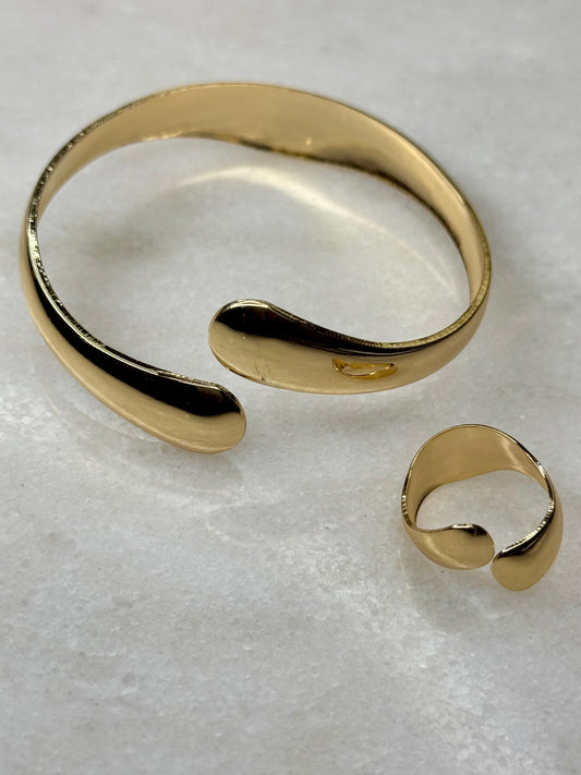 14k Gold Duo Cuff Bracelet & Ring Set - Women