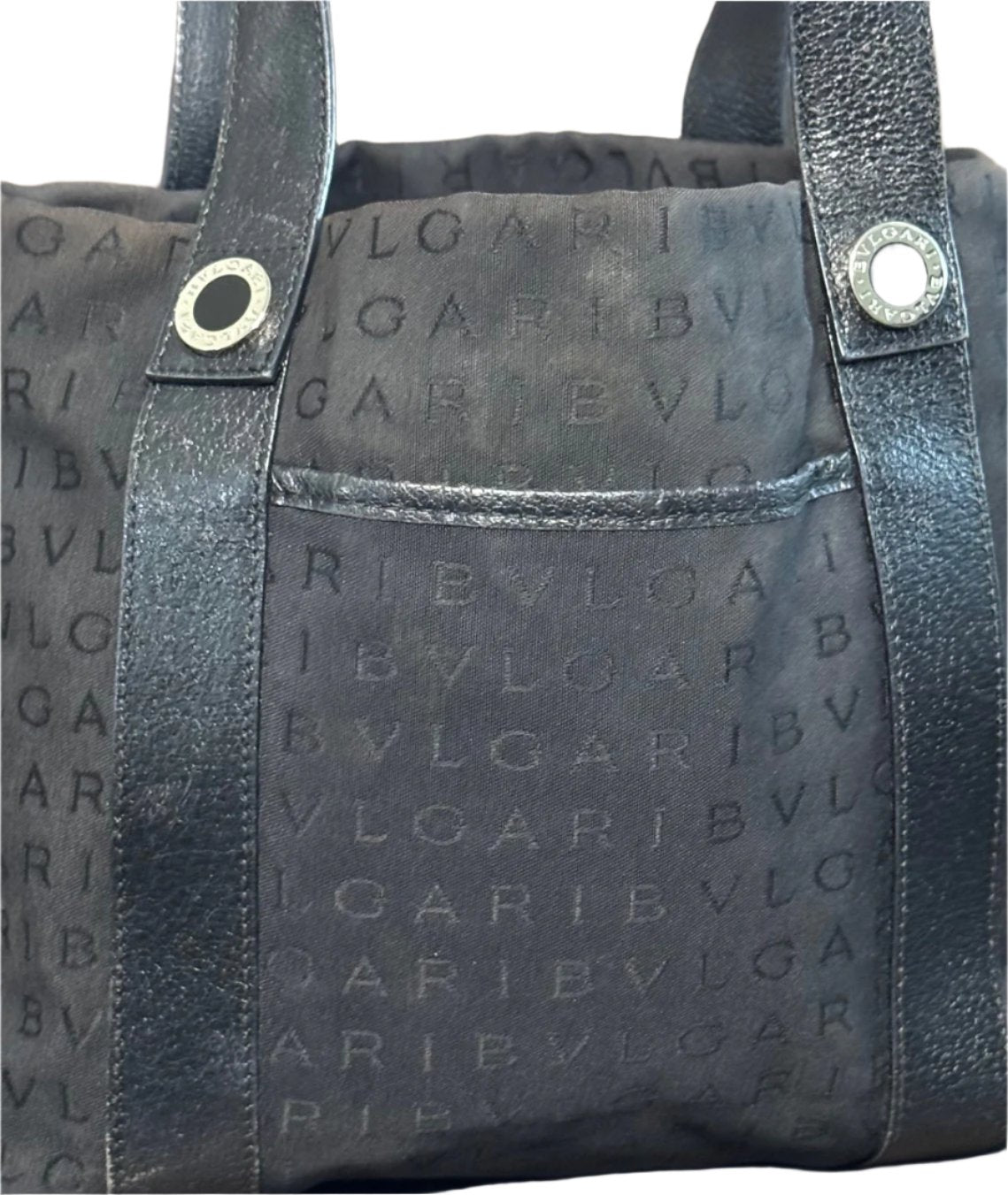 Bvlgari Black Logomania Canvas with Leather Trim Handbag/Tote, Preowned-Women