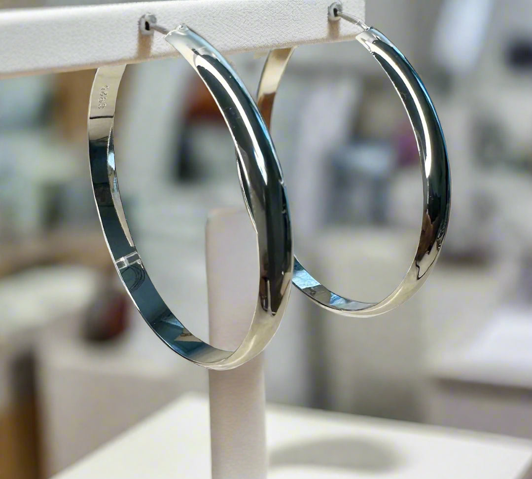 Sterling Silver Hoop Earrings-Women