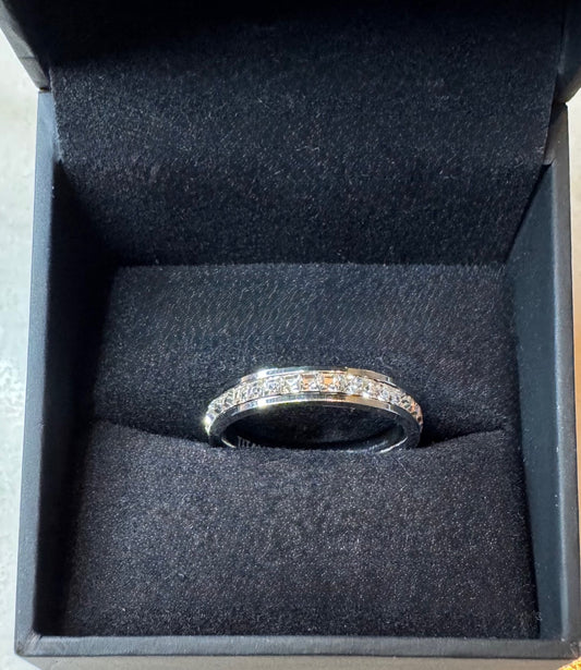 Silver Titanium Steel with CZ Wedding Band Ring size11 - Unisex